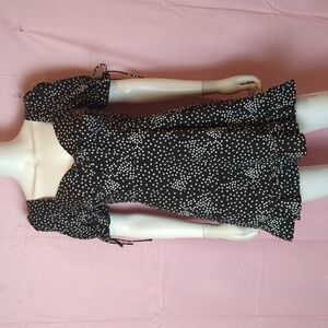 Nasty Gal Acting All Spotty Square Neck Mini Dress in Black and White Medium